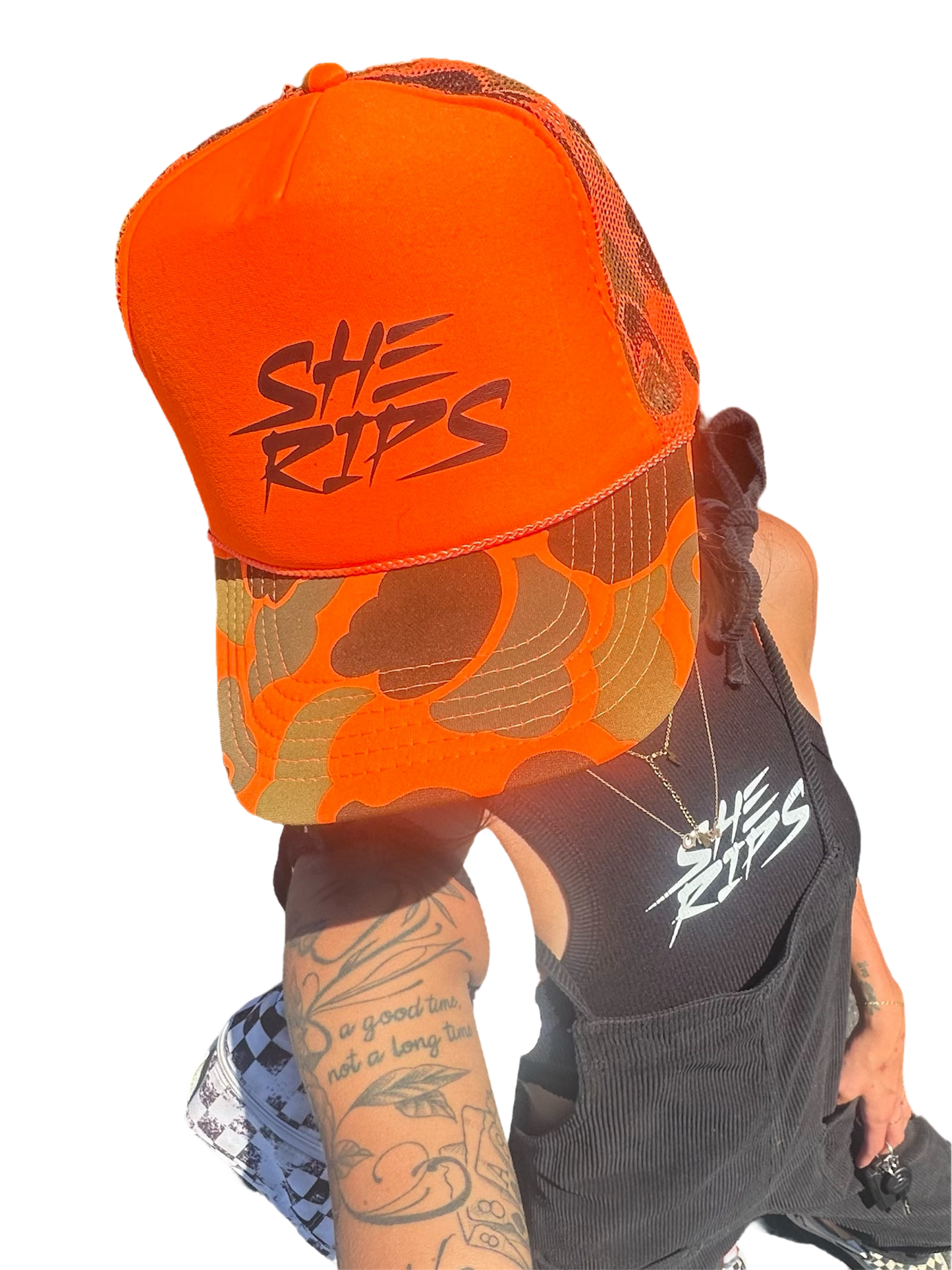 Orange Camo trucker hat