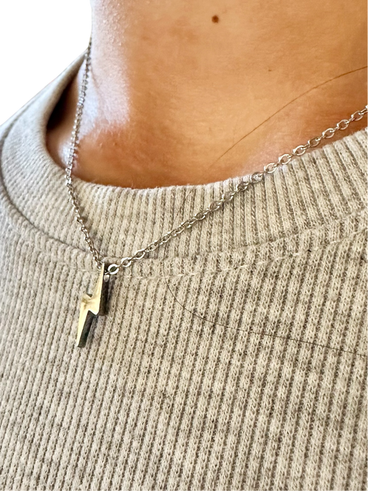 Silver lighting bolt necklace
