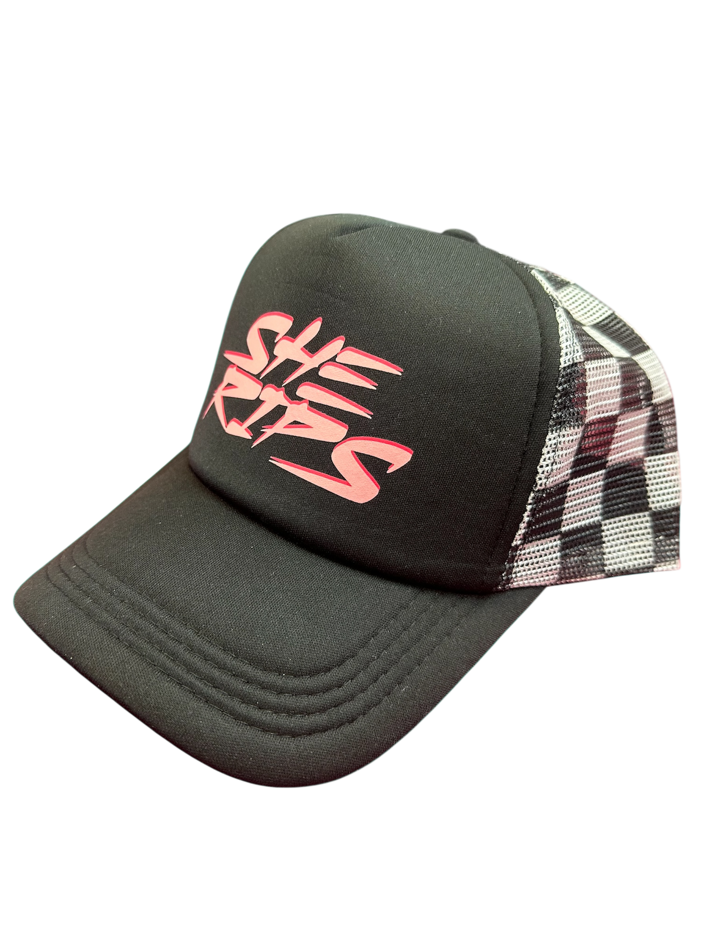 Checkered trucker hat