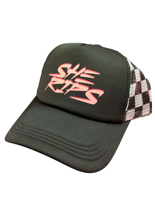 Checkered trucker hat