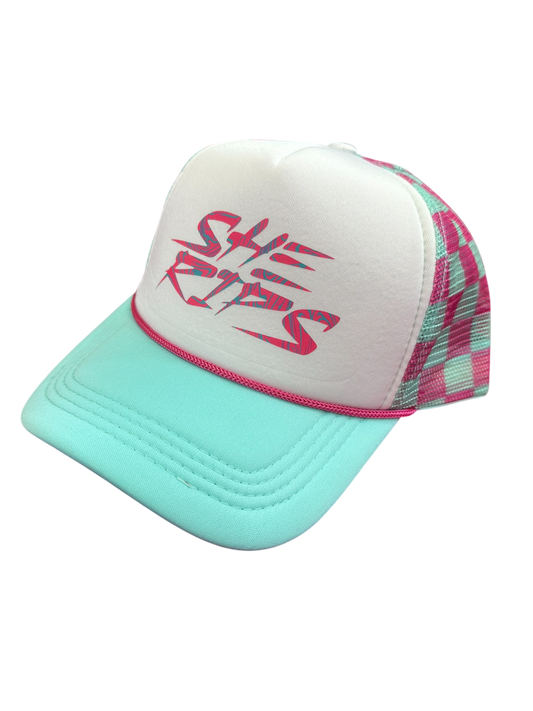 Checkered trucker hat