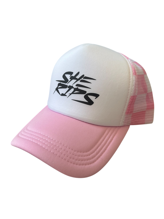 Pink Checkered trucker hat