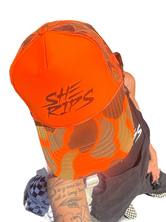 Orange Camo trucker hat
